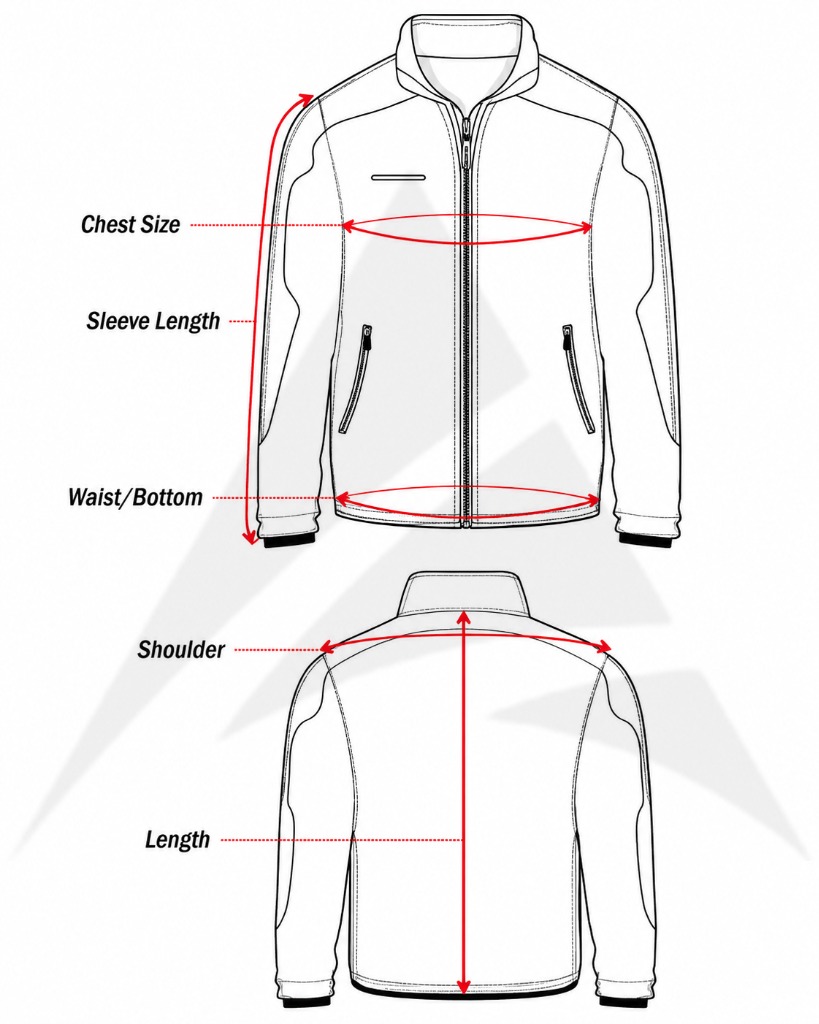 How to Measure Leather Jacket - Chest, Shoulder, Sleeve, Waist, Length Diagram