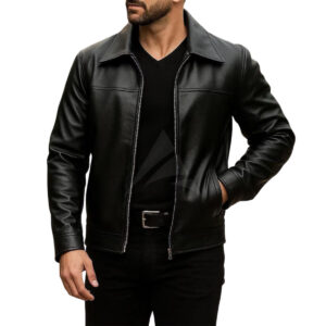Black Leather Jacket With Collar