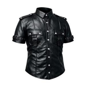 Black Leather Button Down Shirt