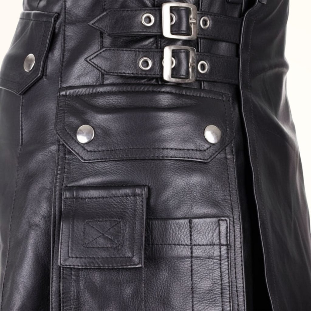 Mens Black leather Kilts