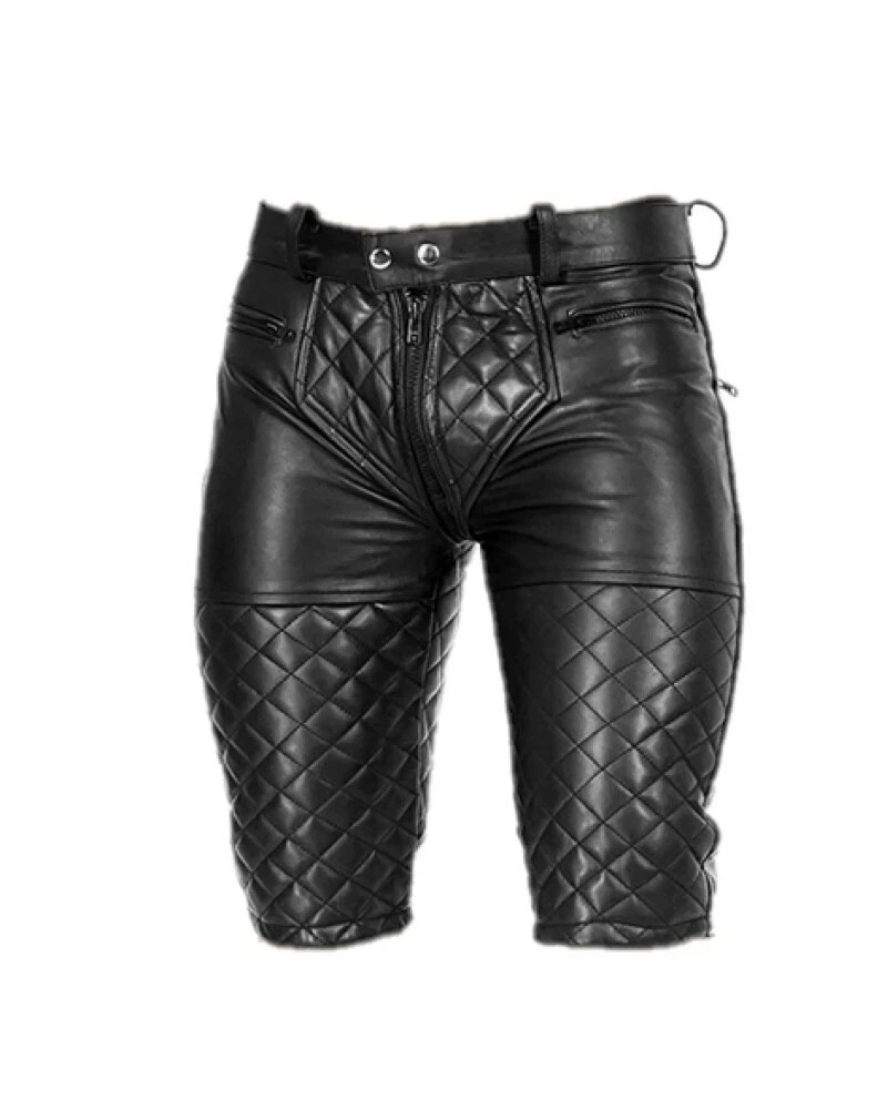 Mens Black Leather Shorts