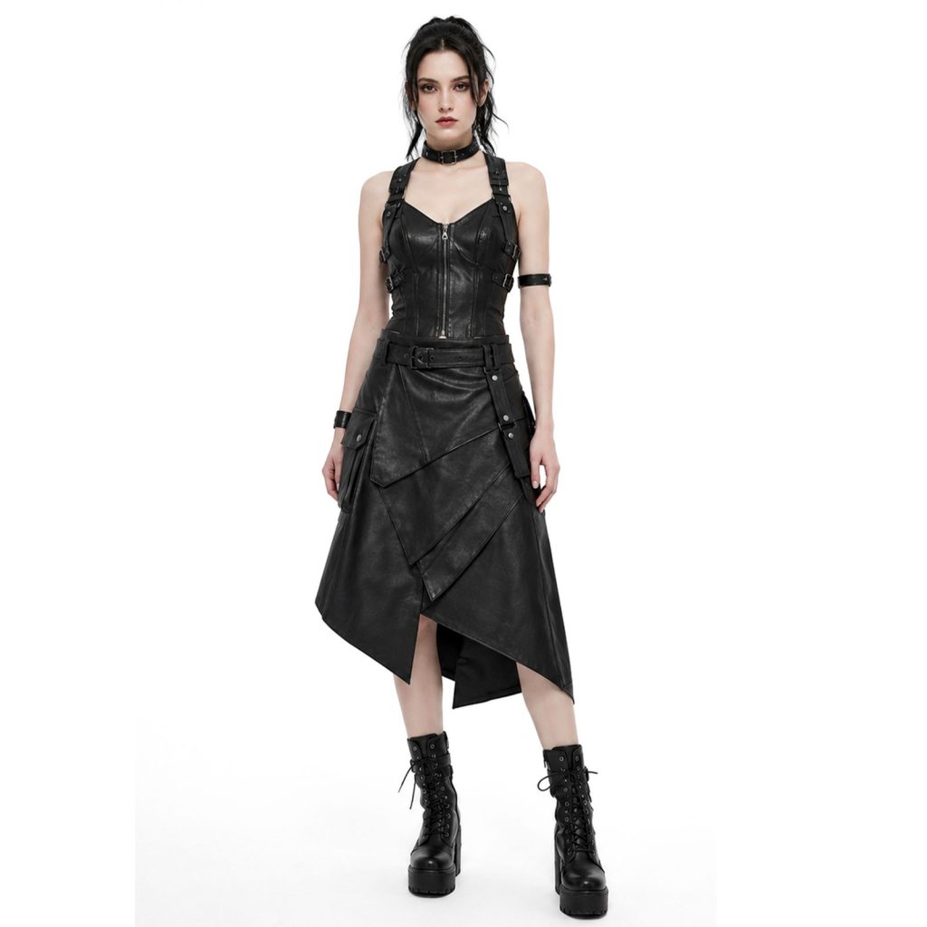 Women Black Leather Kilts