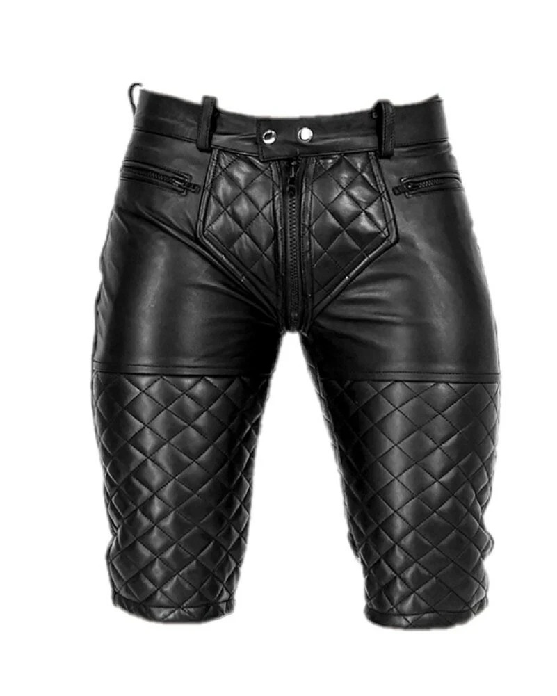 Mens Black Leather Shorts