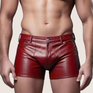 Mens Red Leather Shorts