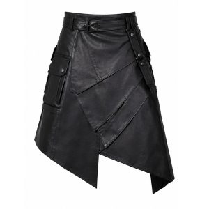 Women Black Leather Kilts