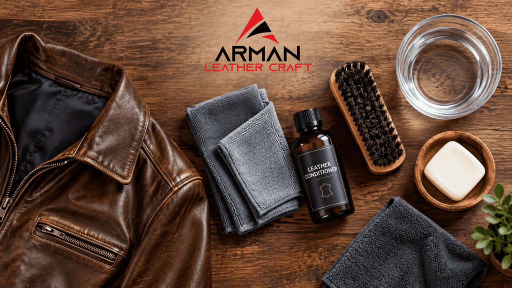 Leather care kit with microfiber cloth, brush and conditioner