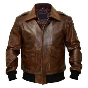 Brown Leather Bomber Jacket