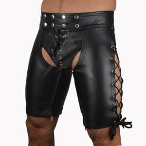 Mens Leather Short Chaps with Side Laces