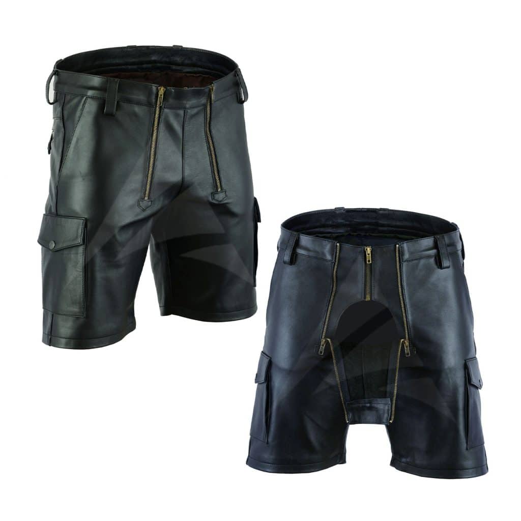 Mens Genuine Cowhide Leather Cargo Shorts