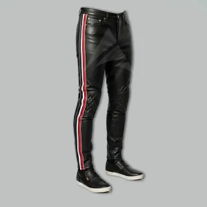 Black Pants With Leather Stripe On Side
